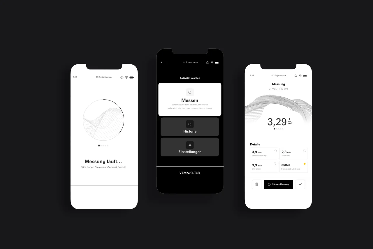 Mobile design mockup measuring interface for VemaVenturi.